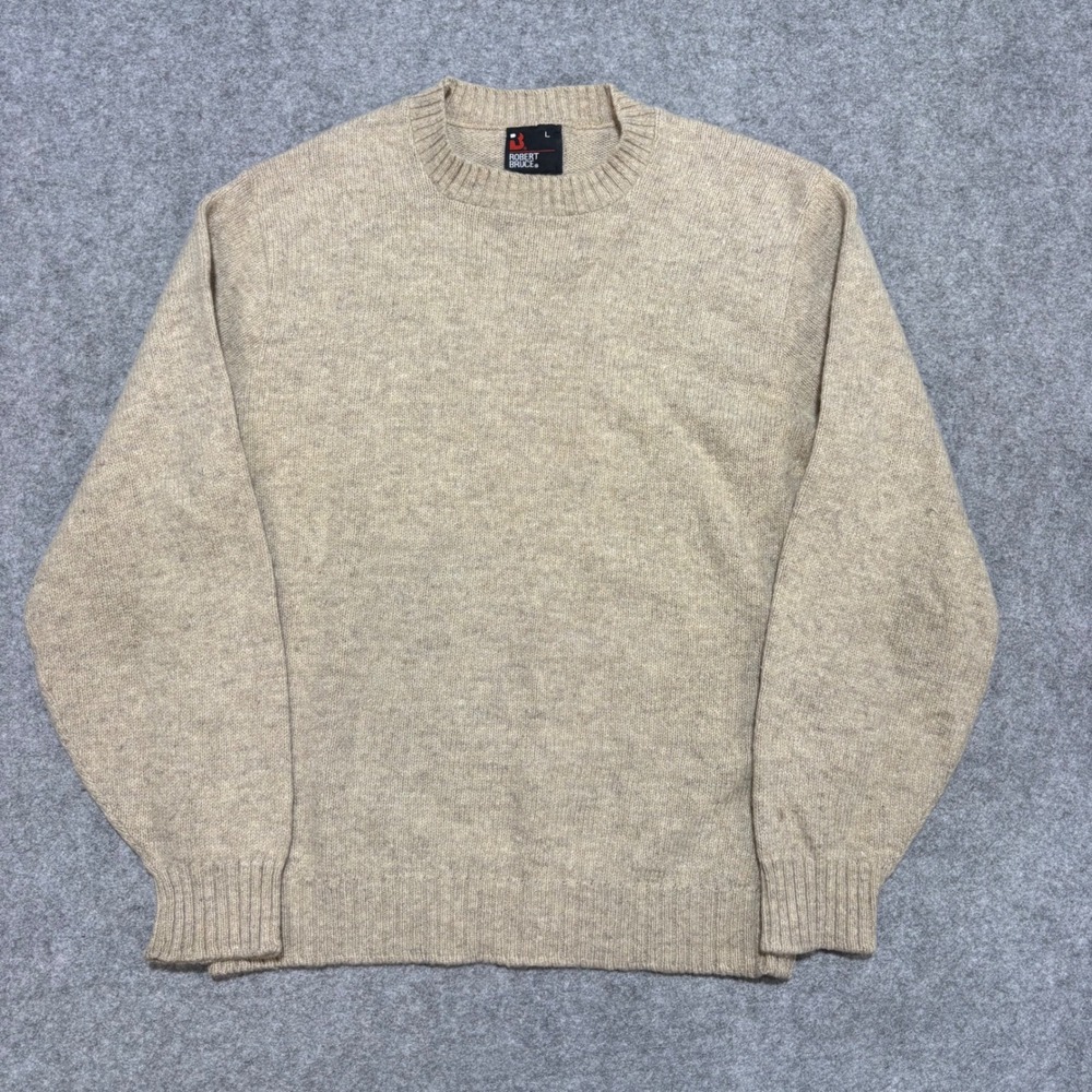 Robert Bruce Mens Beige Heather Knit Crewneck Sweater Large Vintage Style